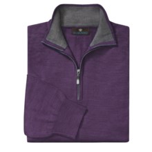 Toscano Mock Turtleneck Sweater - Merino Wool, Quarter Zip (For Men) in Plum Fudge/Flint - Closeouts