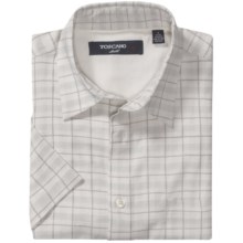Toscano Patterned Shirt - Silk-Rayon, Short Sleeve (For Men) in Light Grey Glen Plaid - Closeouts