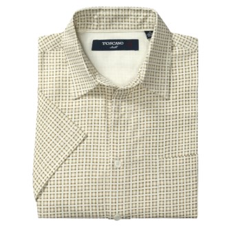 Toscano Patterned Shirt - Silk-Rayon, Short Sleeve (For Men) in Seashell Box Check