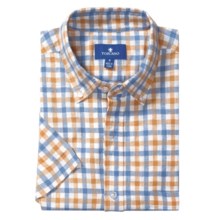 Toscano Plaid Sport Shirt - Linen-Cotton, Short Sleeve (For Men) in Mandarin - Closeouts