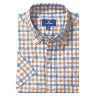 Toscano Plaid Sport Shirt - Linen-Cotton, Short Sleeve (For Men) in Mandarin