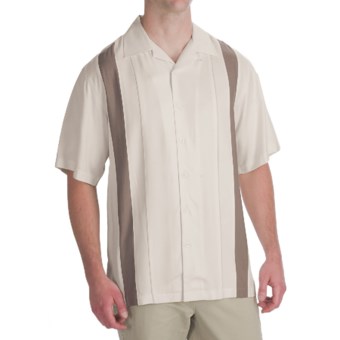 Toscano Twill Shirt - Silk-Rayon, Contrast Color, Short Sleeve (For Men) in Seashell/Taupe