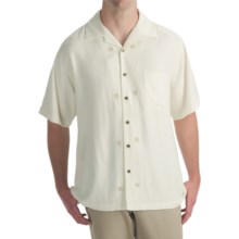 Toscano Twill Shirt - Silk-Rayon, Contrast Color, Short Sleeve (For Men) in Seashell W/Brick Embroidery - Closeouts