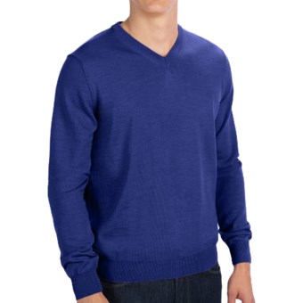Toscano V-Neck Sweater - Merino Wool (For Men) in Marine Blue Melange