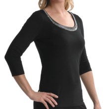 Tribal Sportswear Beaded Scoop Neck Shirt - 3/4 Sleeve (For Women) in Black