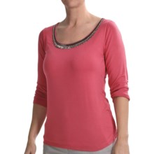 Tribal Sportswear Beaded Scoop Neck Shirt - 3/4 Sleeve (For Women) in Hibiscus