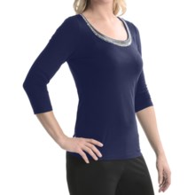 Tribal Sportswear Beaded Scoop Neck Shirt - 3/4 Sleeve (For Women) in Ink Blue