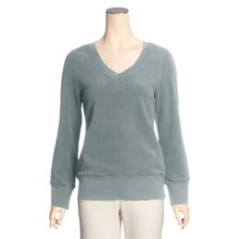 True Grit Cotton Pile Crop Shirt - V-Neck with Rib Trim (For Women) in Faded Turquoise - Closeouts