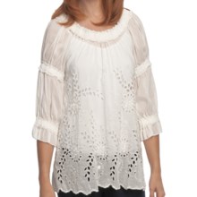 True Grit Cotton-Silk Ruffled Eyelet Shirt - 3/4 Sleeve (For Women) in White - Closeouts