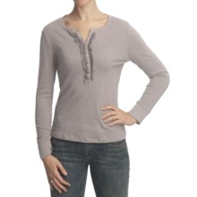 True Grit Cotton Slub Jersey Henley Shirt - Chiffon Ruffled Placket, Long Sleeve (For Women) in Heather - Closeouts