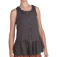 True Grit Cutout Cotton Border Button Tank Top (For Women) in Vintage Black - Closeouts