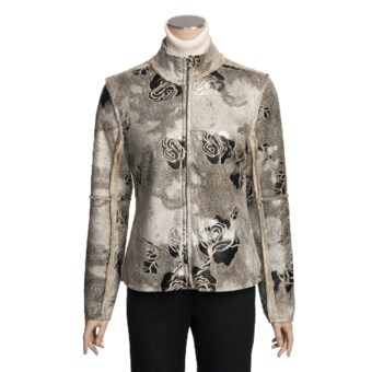True Grit Embossed Vintage Rose Jacket - Full Zip (For Women) in Ivory