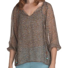 True Grit Floral Chiffon Peasant Shirt - 3/4 Sleeve (For Women) in Brown/Orange Floral - Closeouts