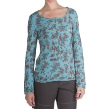 True Grit Floral Slub Knit Henley Shirt - Crystal Button, Long Sleeve (For Women) in Blue - Closeouts