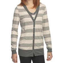 True Grit Heather Stripes Long Cardigan Sweater - Snap Front (For Women) in Oatmeal/Charcoal - Closeouts
