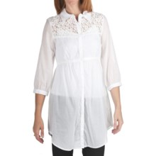 True Grit Long Cotton Shirt - Lace Detail, 3/4 Sleeve (For Women) in White - Closeouts