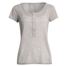 True Grit Microstripe T-Shirt - Crystal Buttons, Short Sleeve (For Women) in Heather - Closeouts