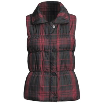 True Grit Printed Puffers Leopard Vest - Black Lining (For Women) in Red Plaid