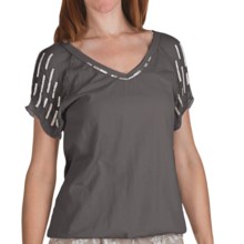 True Grit Raw Edge Bugle Bead Shirt - Short Sleeve (For Women) in Faded Black - Closeouts
