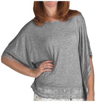 True Grit Silky Slub Knit Lace Trim Shirt - Dolman Sleeve (For Women) in Heather