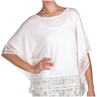 True Grit Silky Slub Knit Lace Trim Shirt - Dolman Sleeve (For Women) in White