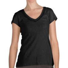 True Grit Slub Cotton Ruffle Shirt - Short Sleeve (For Women) in Black - Closeouts