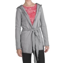 True Grit Slub Fleece Hooded Jacket - Tie Front (For Women) in Chambray - Closeouts