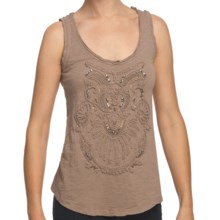 True Grit Slub Knit Cotton Tank Top - Rhinestones and Embroidery (For Women) in Light Malt - Closeouts