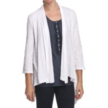 True Grit Slub Knit Cover-Stitch Cardigan Sweater - 3/4 Tab Sleeves, Open Front (For Women) in White - Closeouts