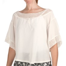 True Grit Stonewash Cotton-Silk Popover Shirt - Lace Trim, Short Sleeve (For Women) in Natural - Closeouts