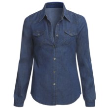 True Grit Stretch Dark Denim Shirt - Long Roll Sleeve (For Women) in Dark Denim - Closeouts