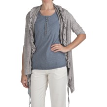 True Grit Sublime Slub Ruffle Cardigan Sweater - Linen-Blend Slub (For Women) in Black - Closeouts