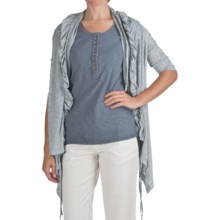 True Grit Sublime Slub Ruffle Cardigan Sweater - Linen-Blend Slub (For Women) in Light Blue - Closeouts