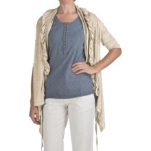 True Grit Sublime Slub Ruffle Cardigan Sweater - Linen-Blend Slub (For Women) in Natural - Closeouts