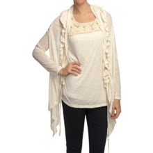 True Grit Sublime Slub Ruffle Cardigan Sweater - Linen-Blend Slub (For Women) in White - Closeouts