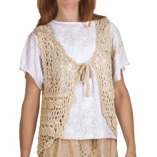True Grit Vintage Chunky Crochet Vest - Tie Front (For Women) in Natural - Closeouts