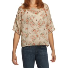True Grit Vintage Floaty Printed Shirt - Short Sleeve (For Women) in Blue/Orange/Green Bird - Closeouts