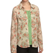 True Grit Vintage Printed Shirt - Long Sleeve (For Women) in Blue/Orange/Green Bird - Closeouts