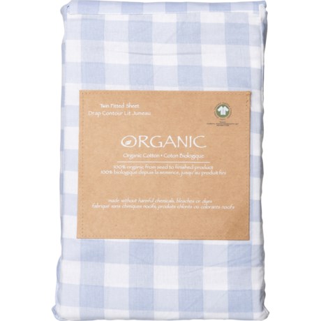 Organic Twin Organic Cotton Fitted Sheet - Gingham Powder Blue - GINGHAM POWDER BLUE ( )
