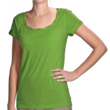 Twist-Neck Cotton-Modal Shirt - Short Sleeve (For Women) in Green - 2nds