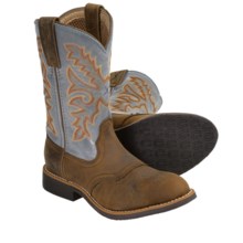 Twisted X Boots Cowkid Cowboy Boots - U-Toe (For Kids) in Distressed Saddle/Denim - Closeouts
