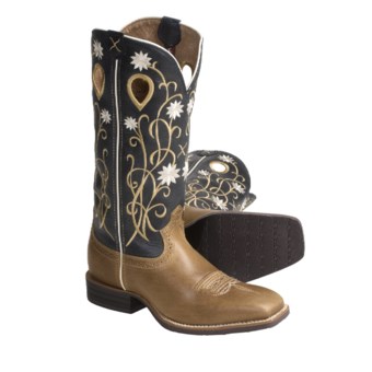 Twisted X Boots Ruff Stock 13" Cowboy Boots - Wide Square Toe, Roper Heel (For Women) in Glazed Saddle/Blue