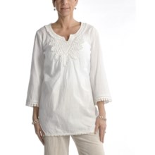 Two Star Dog Crinkle Cotton Shirt - Crochet Trim, 3/4 Sleeve (For Women) in Soft White - Closeouts