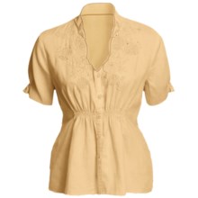 Two Star Dog Embroidered Shirt - Hemp-TENCEL Short Sleeve (For Women) in Citron - Closeouts