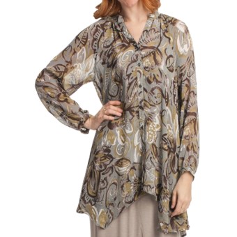 Two Star Dog Francesca Tunic Shirt - Printed Chiffon, Long Sleeve (For Women) in Samba Grey