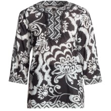 Tyler Boe Border Tunic Shirt - Cotton-Silk, 3/4 Sleeve (For Women) in Black/White - Closeouts