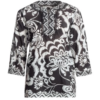 Tyler Boe Border Tunic Shirt - Cotton-Silk, 3/4 Sleeve (For Women) in Black/White