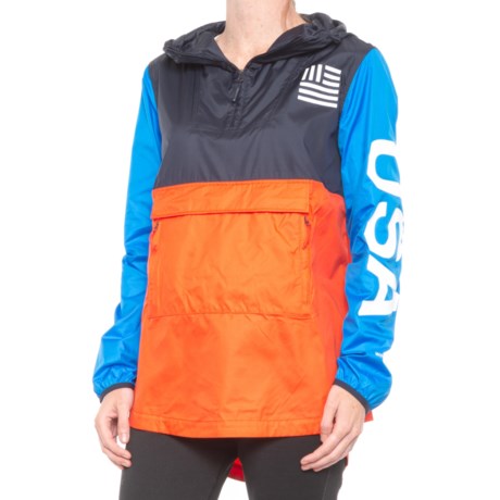 The North Face USA Olympic Anorak Pullover Jacket - For Women - FEIRY RED/AVIATOR BLUE/HERO BLUE (XS )