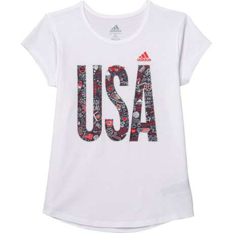 Adidas USA T-Shirt - Short Sleeve (For Big Girls) - WHITE (S )
