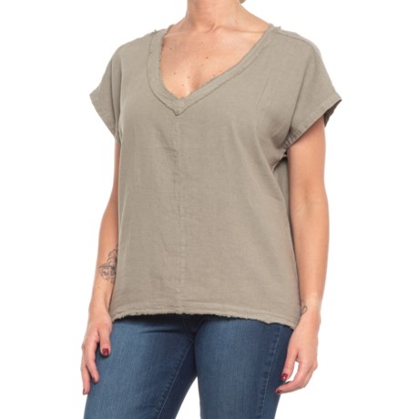 MOD-O-DOC V-Neck Dolman Shirt - Linen, Short Sleeve (For Women) - CACTUS (XS )